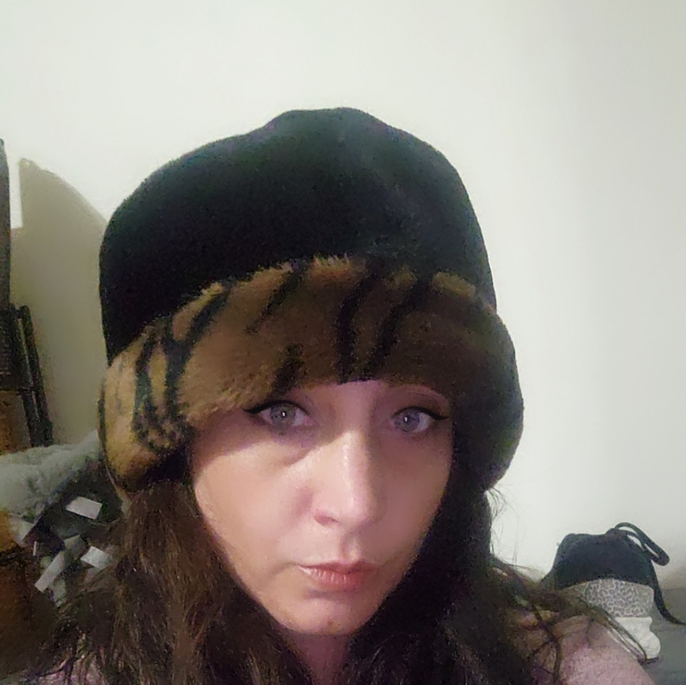 Winter Wool Hat Black and Tiger Striped